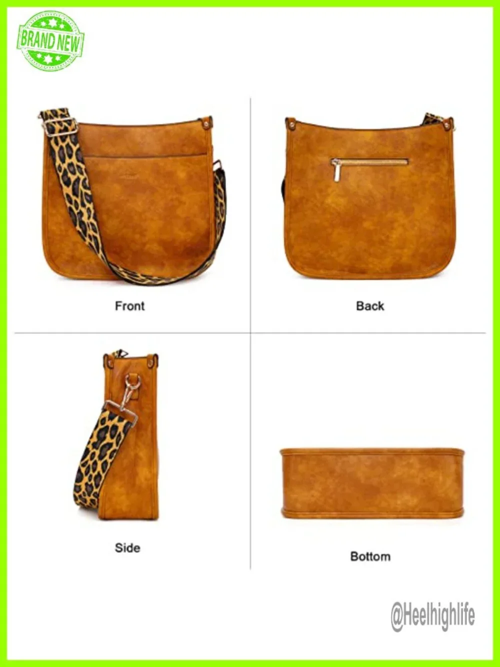 Vegan Leather Crossbody Hobo Bag with 2 Adjustable Straps